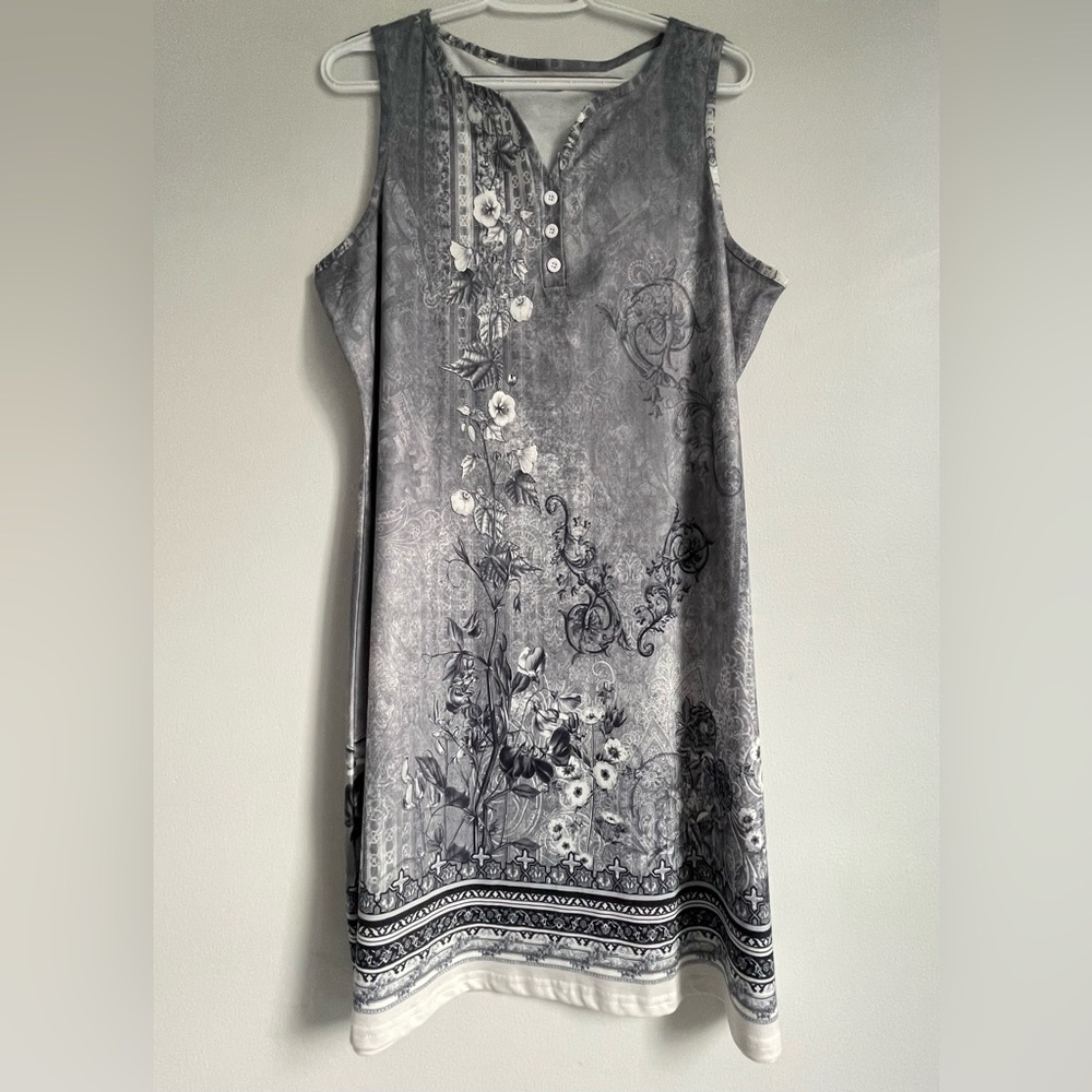 NWOT SHEIN Black and White Floral Sleeveless Dress Size L - Picture 3 of 5